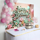 Aperturee - Aperturee Colorful Floral Balloons Happy Birthday Backdrop